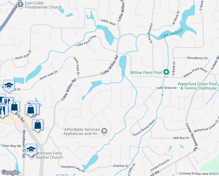 map of restaurants, bars, coffee shops, grocery stores, and more near 1365 Colony Drive in Marietta