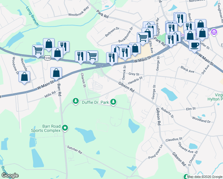 map of restaurants, bars, coffee shops, grocery stores, and more near 918 Hendrix Street in Lexington