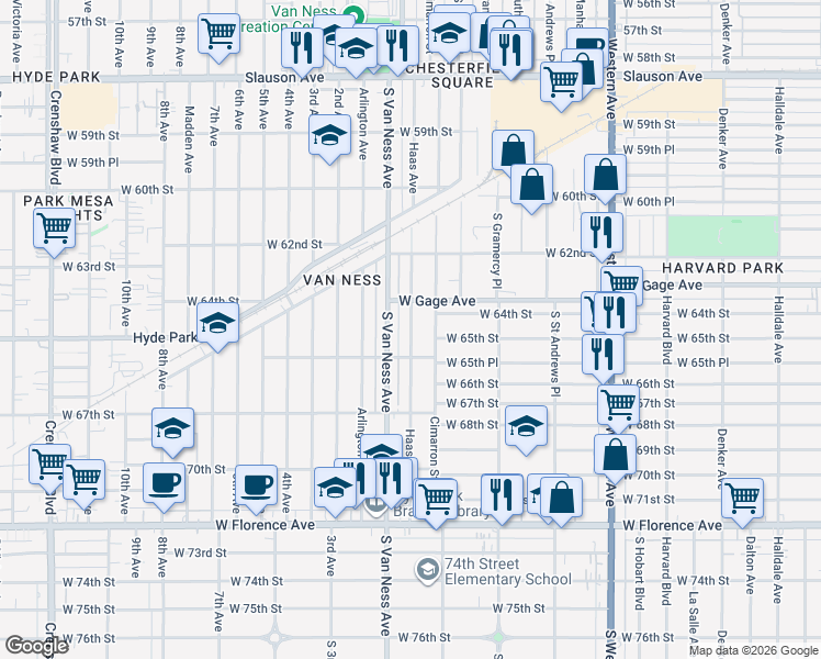 map of restaurants, bars, coffee shops, grocery stores, and more near 6431 Haas Avenue in Los Angeles