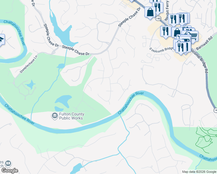 map of restaurants, bars, coffee shops, grocery stores, and more near 475 4th Fairway Drive in Roswell