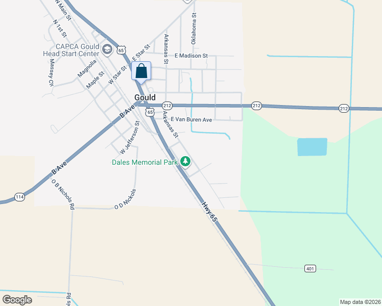 map of restaurants, bars, coffee shops, grocery stores, and more near 1012 Arkansas Street in Gould