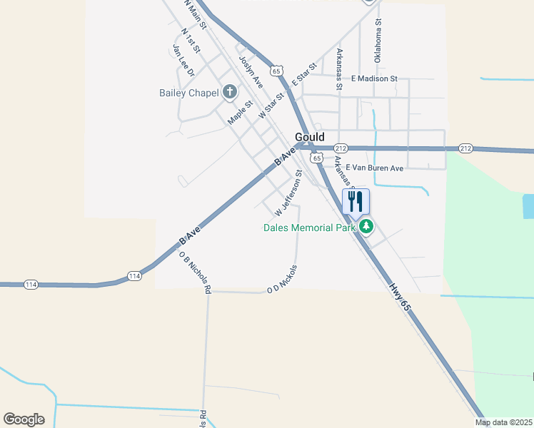 map of restaurants, bars, coffee shops, grocery stores, and more near 401 Terry Lane in Gould