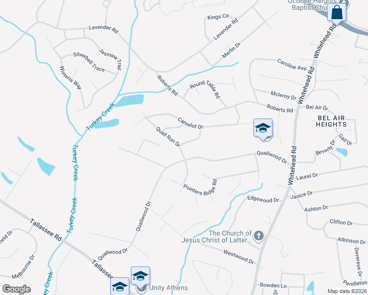 map of restaurants, bars, coffee shops, grocery stores, and more near 110 Quail Run Drive in Athens