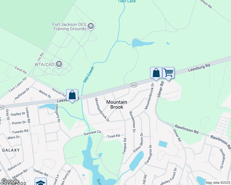 map of restaurants, bars, coffee shops, grocery stores, and more near 2600 Leesburg Road in Columbia