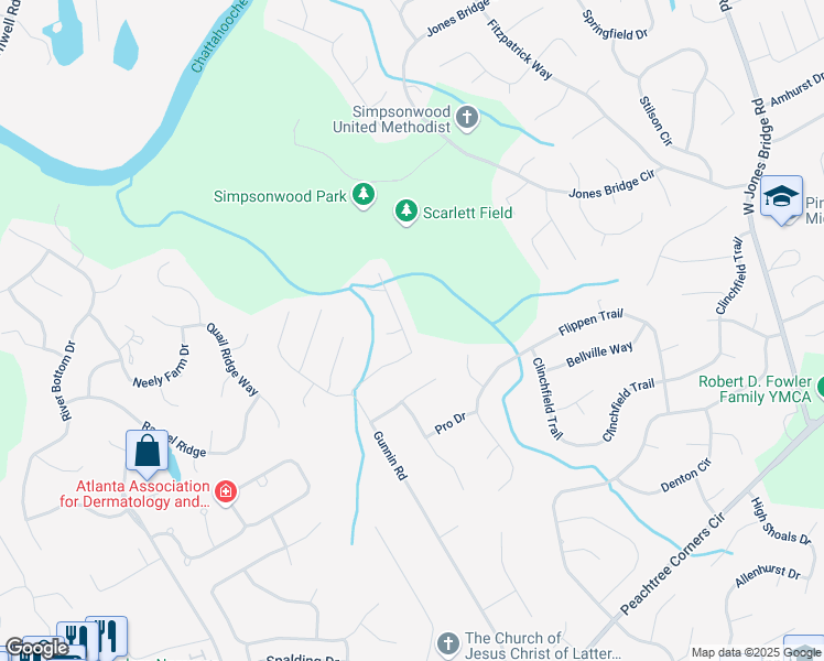 map of restaurants, bars, coffee shops, grocery stores, and more near 5830 Wilbanks Drive in Norcross