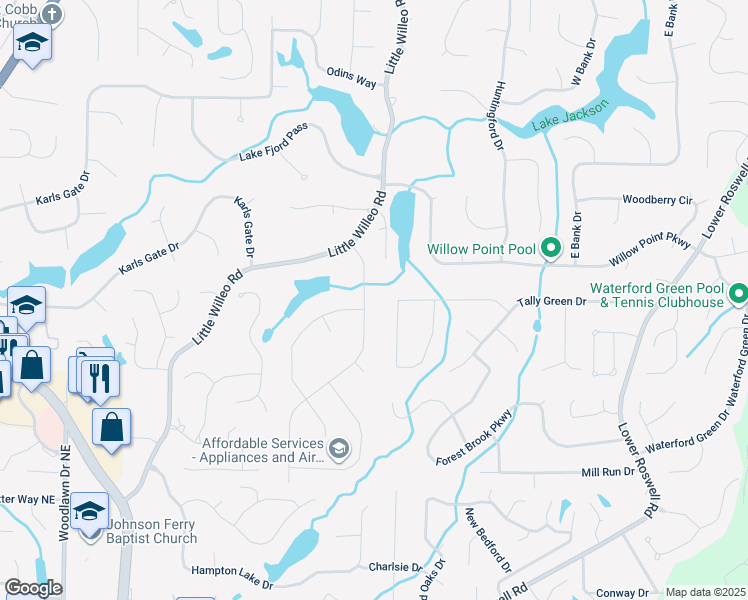 map of restaurants, bars, coffee shops, grocery stores, and more near 5199 Sandlewood Court in Marietta