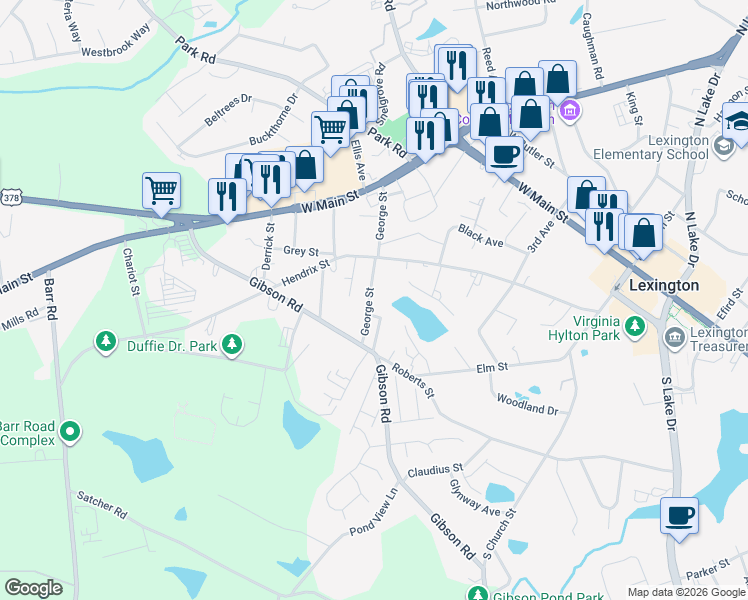 map of restaurants, bars, coffee shops, grocery stores, and more near 400 George Street in Lexington