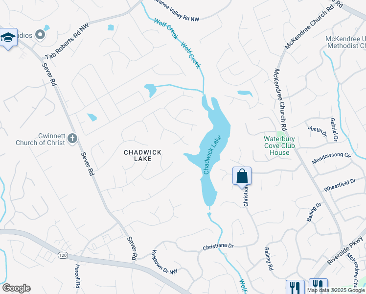 map of restaurants, bars, coffee shops, grocery stores, and more near 1450 Chadberry Way in Lawrenceville