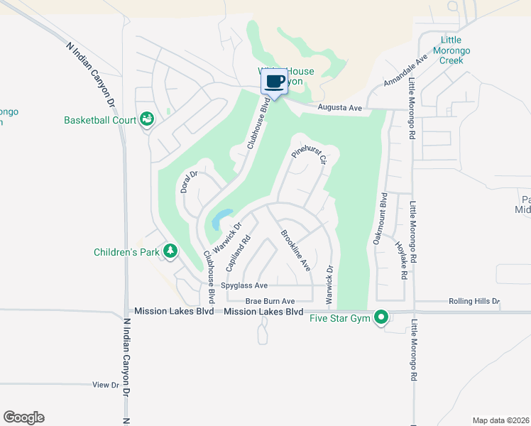 map of restaurants, bars, coffee shops, grocery stores, and more near 9271 Brookline Avenue in Desert Hot Springs