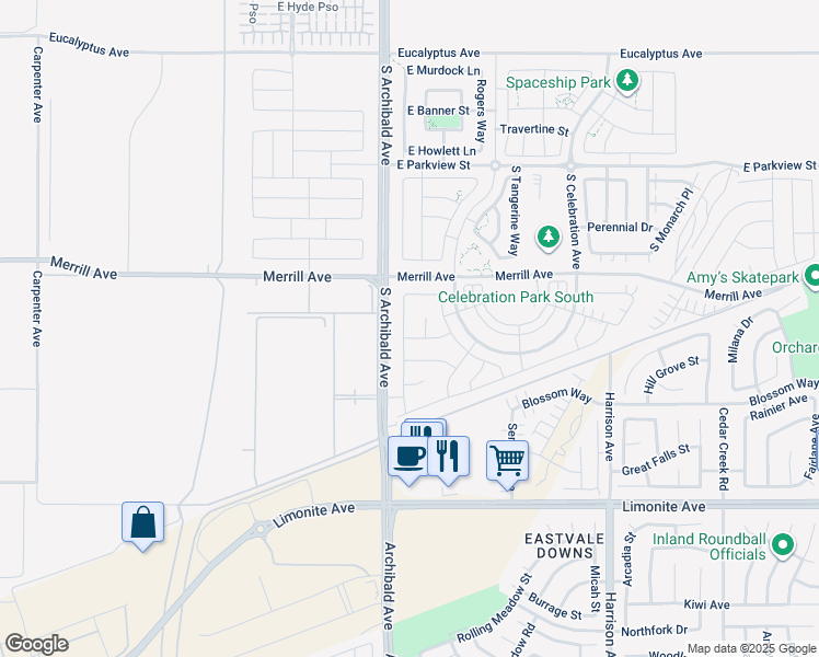 map of restaurants, bars, coffee shops, grocery stores, and more near 5061 Kensington Avenue in Ontario
