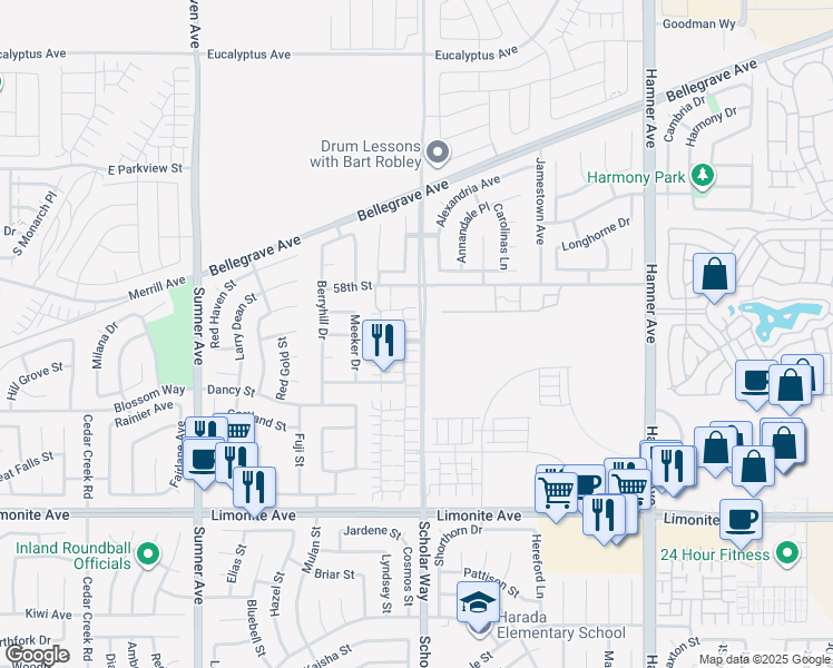 map of restaurants, bars, coffee shops, grocery stores, and more near 5890 Ginger Drive in Corona