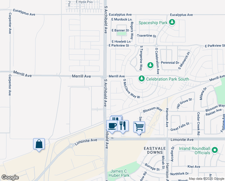 map of restaurants, bars, coffee shops, grocery stores, and more near 5061 Kensington Avenue in Ontario