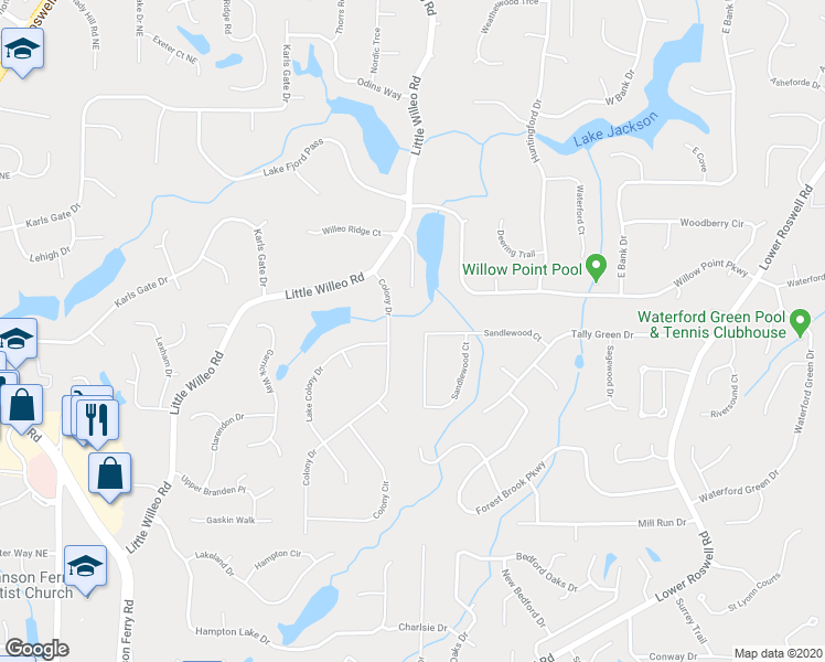 map of restaurants, bars, coffee shops, grocery stores, and more near 5199 Sandlewood Ct in Marietta
