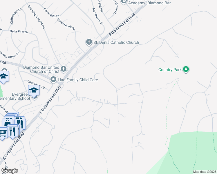 map of restaurants, bars, coffee shops, grocery stores, and more near 2359 Alamo Heights Drive in Diamond Bar