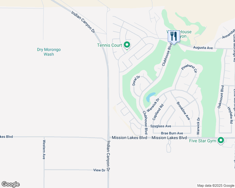map of restaurants, bars, coffee shops, grocery stores, and more near 9153 Silver Star Avenue in Desert Hot Springs