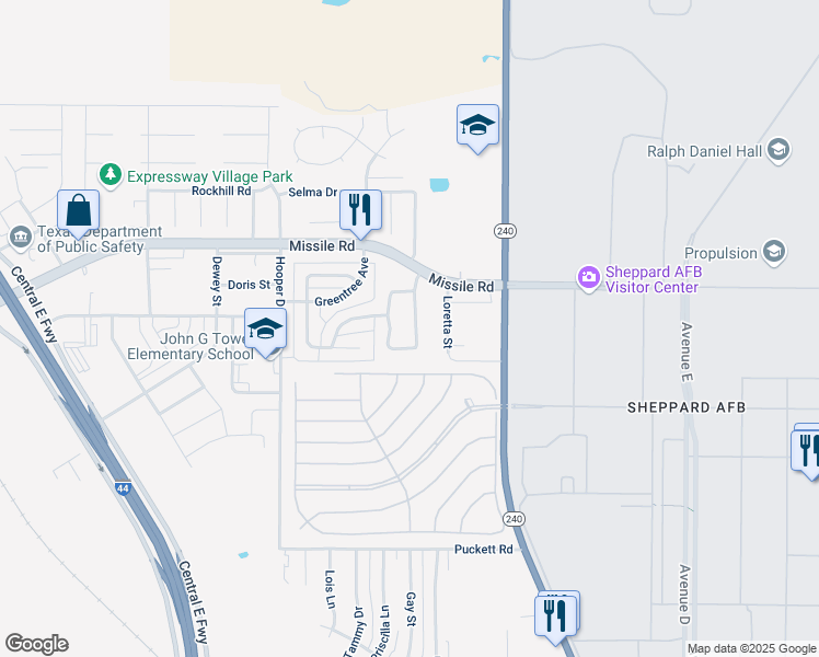 map of restaurants, bars, coffee shops, grocery stores, and more near 5342 Northview Drive in Wichita Falls