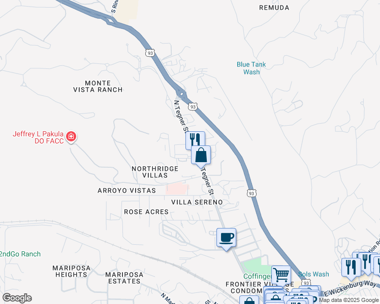 map of restaurants, bars, coffee shops, grocery stores, and more near 1000 North Tegner Street in Wickenburg