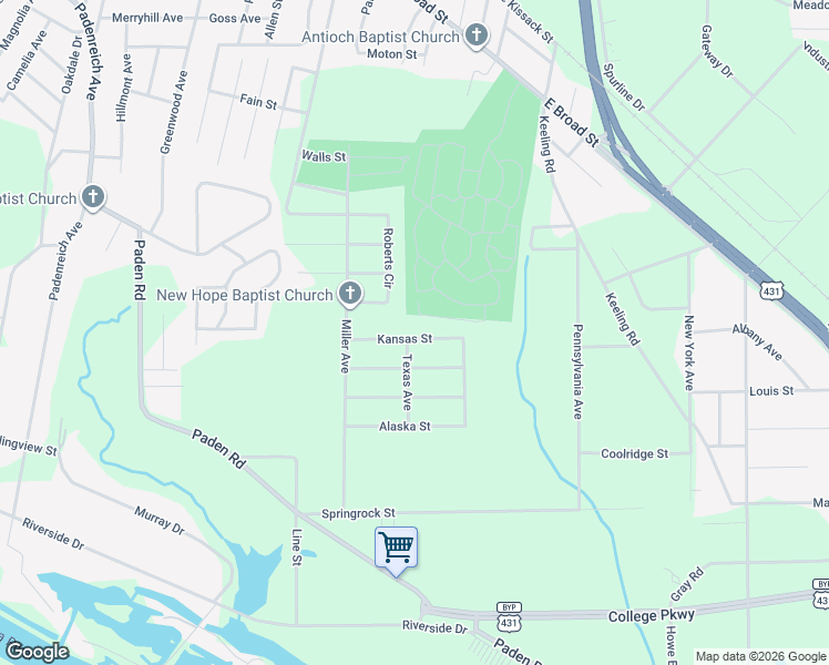 map of restaurants, bars, coffee shops, grocery stores, and more near 1800 Kansas Street in Gadsden