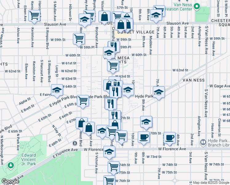 map of restaurants, bars, coffee shops, grocery stores, and more near in Los Angeles