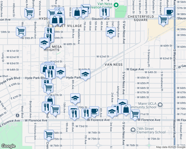 map of restaurants, bars, coffee shops, grocery stores, and more near 2703 1/2 Southwest Drive in Los Angeles