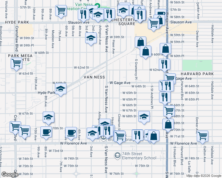 map of restaurants, bars, coffee shops, grocery stores, and more near 6431 Haas Avenue in Los Angeles