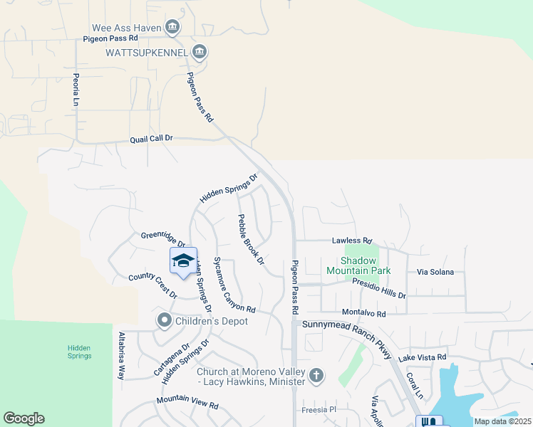 map of restaurants, bars, coffee shops, grocery stores, and more near 22916 Brookhollow Way in Moreno Valley