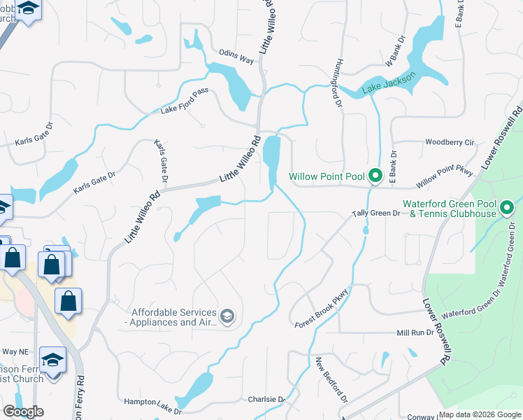 map of restaurants, bars, coffee shops, grocery stores, and more near 5199 Sandlewood Court in Marietta