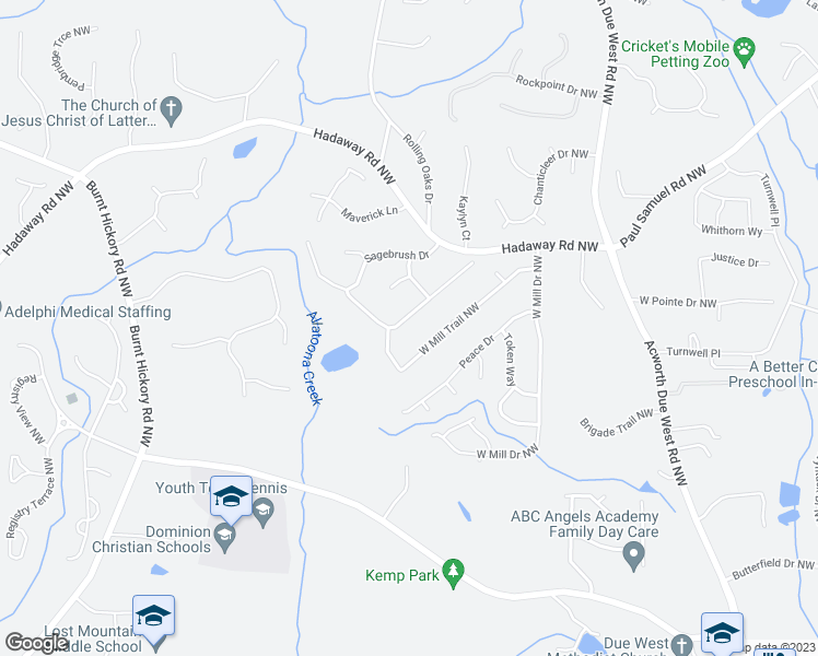 map of restaurants, bars, coffee shops, grocery stores, and more near 4425 Oklahoma Way in Kennesaw