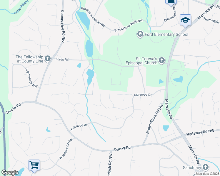 map of restaurants, bars, coffee shops, grocery stores, and more near 1090 Low Water Crossing in Acworth