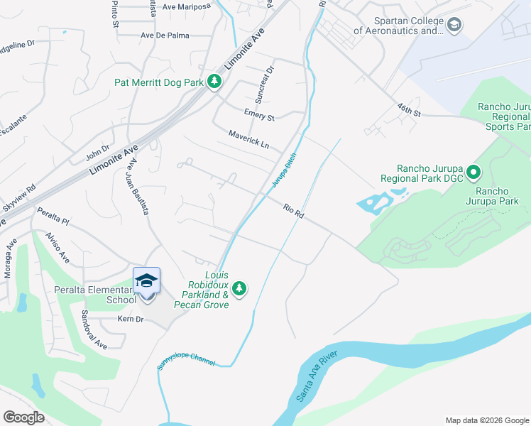 map of restaurants, bars, coffee shops, grocery stores, and more near 5066 Riverview Drive in Riverside