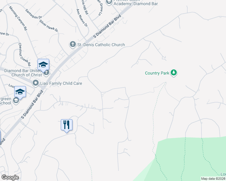 map of restaurants, bars, coffee shops, grocery stores, and more near 22532 Lazy Meadow Drive in Diamond Bar