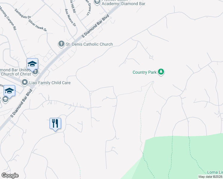 map of restaurants, bars, coffee shops, grocery stores, and more near 2429 Blaze Trail in Diamond Bar