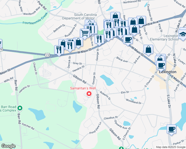 map of restaurants, bars, coffee shops, grocery stores, and more near 400 George Street in Lexington