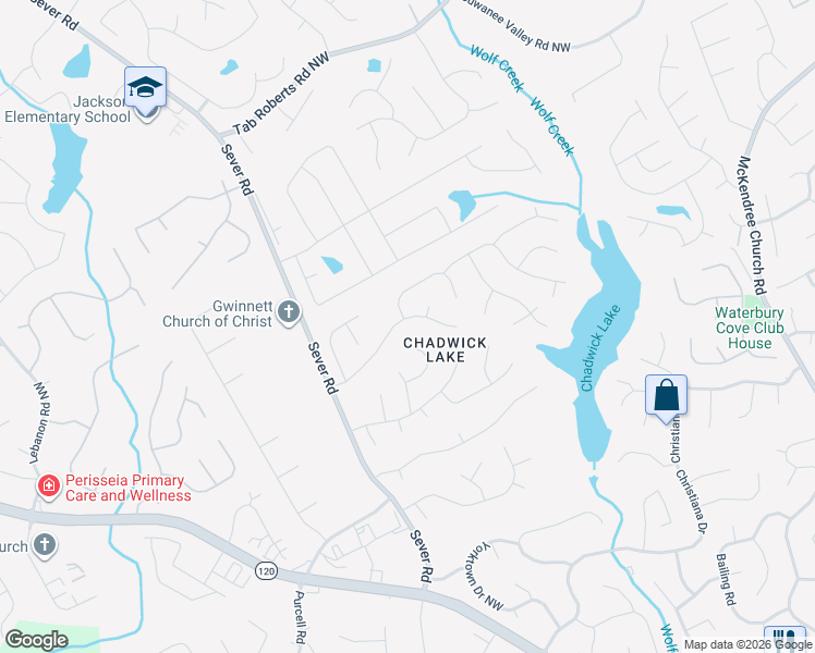 map of restaurants, bars, coffee shops, grocery stores, and more near 1212 Chadwick Lake Drive Northwest in Lawrenceville