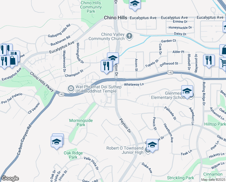 map of restaurants, bars, coffee shops, grocery stores, and more near 14945 Camden Avenue in Chino Hills