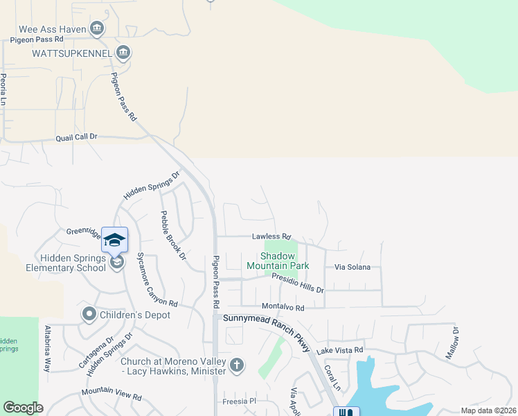 map of restaurants, bars, coffee shops, grocery stores, and more near 23125 Park View Court in Moreno Valley