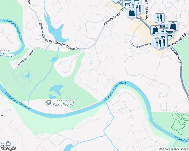 map of restaurants, bars, coffee shops, grocery stores, and more near 475 4th Fairway Drive in Roswell