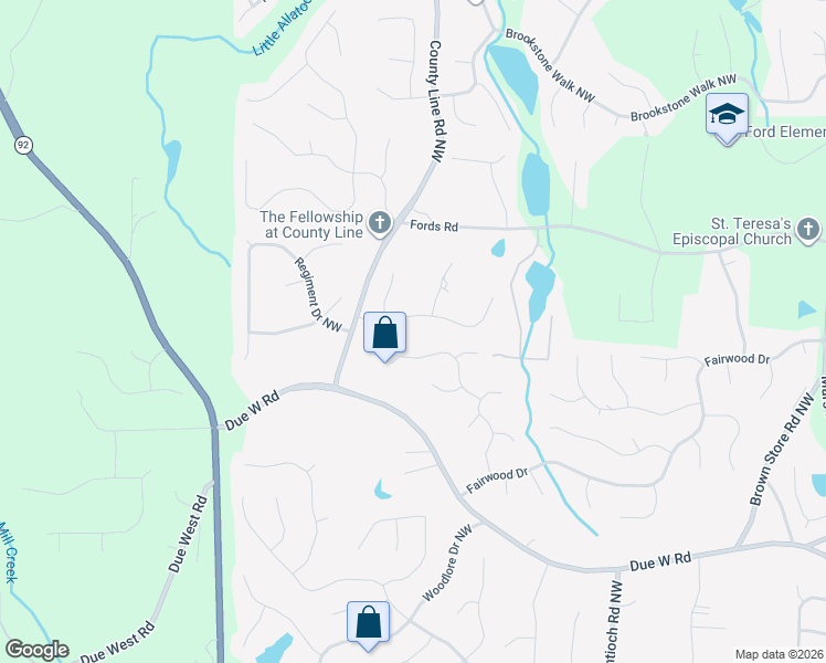 map of restaurants, bars, coffee shops, grocery stores, and more near 6261 Eagles Crest Drive in Acworth