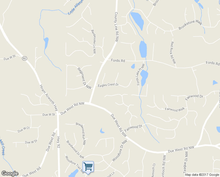 map of restaurants, bars, coffee shops, grocery stores, and more near 6261 Eagles Crest Drive in Acworth