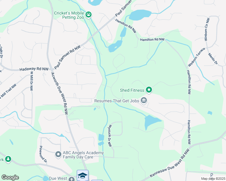 map of restaurants, bars, coffee shops, grocery stores, and more near 1318 Crestwind Road Northwest in Kennesaw