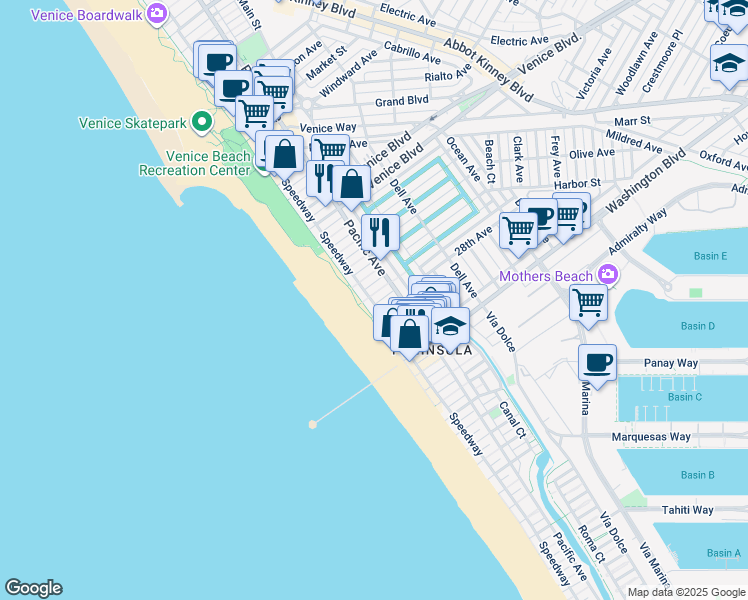 map of restaurants, bars, coffee shops, grocery stores, and more near 22 1/2 East 27th Avenue in Los Angeles