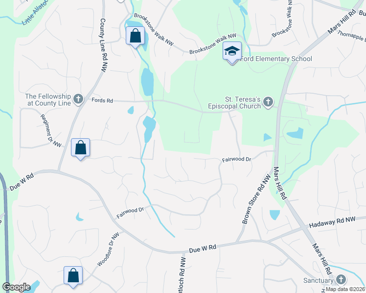 map of restaurants, bars, coffee shops, grocery stores, and more near 1090 Low Water Crossing in Acworth