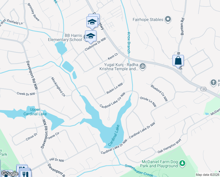 map of restaurants, bars, coffee shops, grocery stores, and more near 3139 Robin Lane Northwest in Duluth