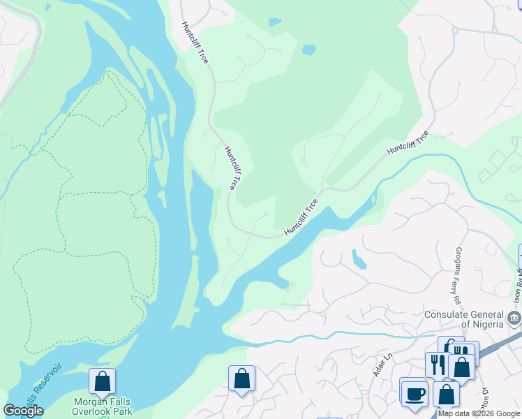 map of restaurants, bars, coffee shops, grocery stores, and more near 20 The Landing in Atlanta