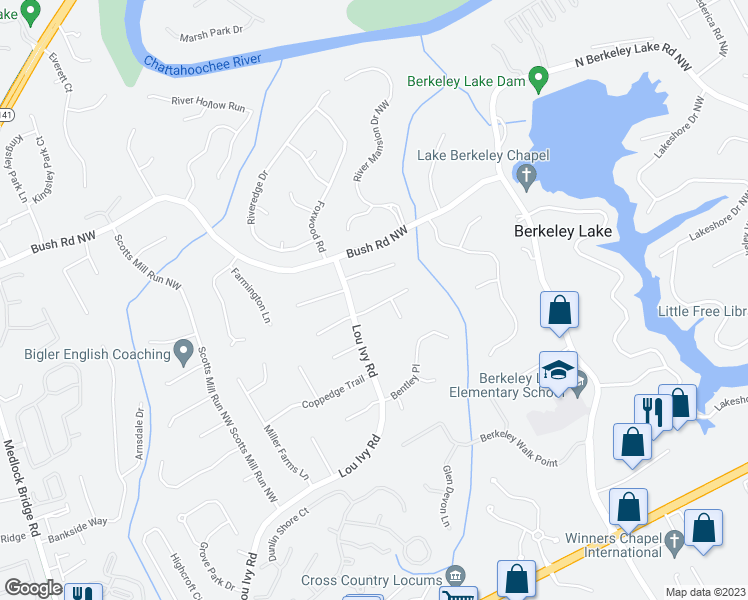 map of restaurants, bars, coffee shops, grocery stores, and more near 4675 Westchester Court in Duluth