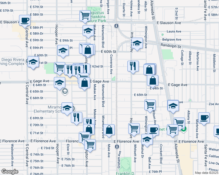 map of restaurants, bars, coffee shops, grocery stores, and more near 6375 Converse Avenue in Los Angeles