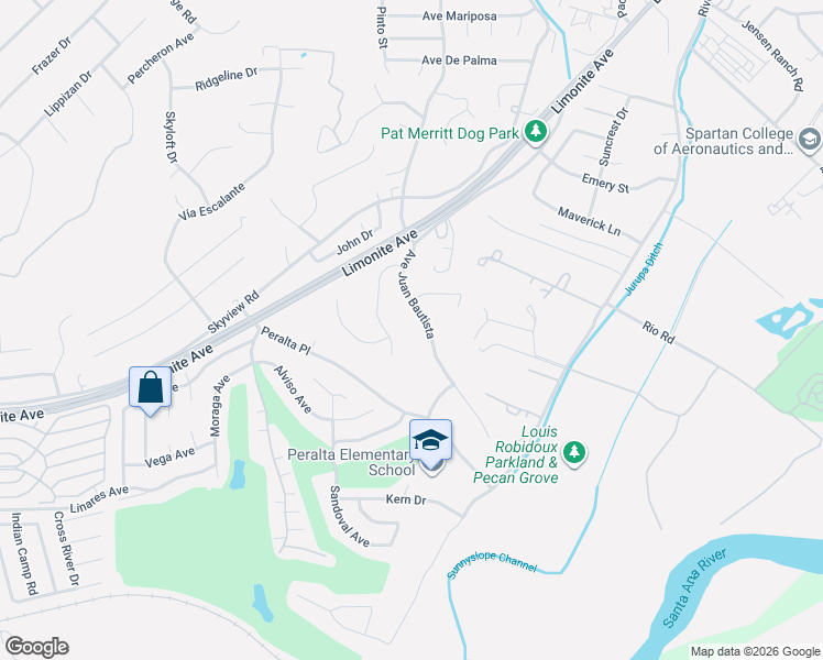 map of restaurants, bars, coffee shops, grocery stores, and more near 5862 Vista Del Caballero in Riverside