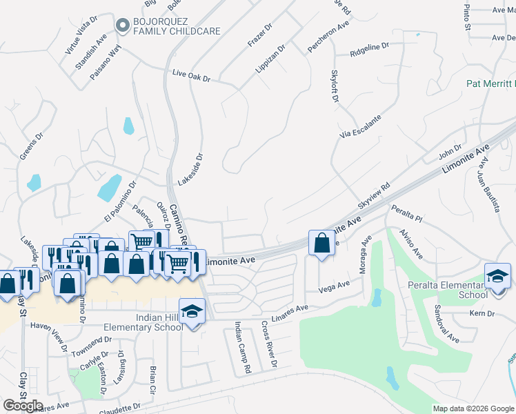 map of restaurants, bars, coffee shops, grocery stores, and more near 5924 Winncliff Drive in Riverside