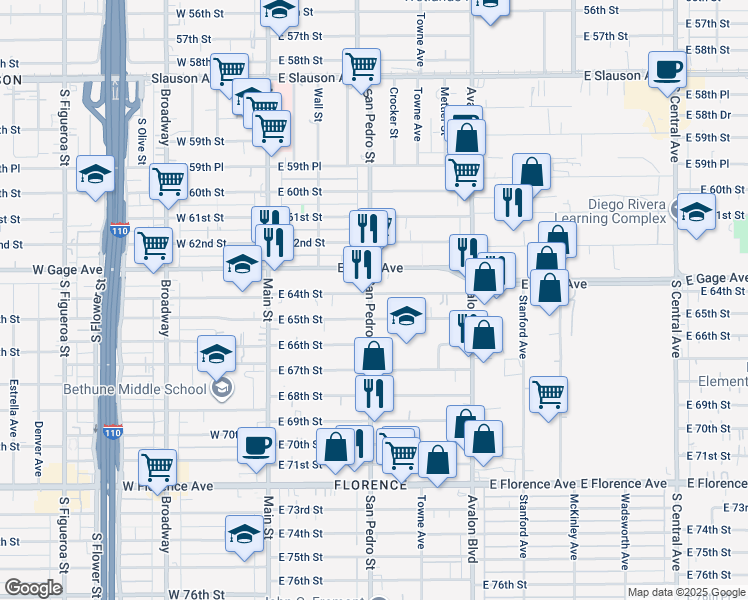 map of restaurants, bars, coffee shops, grocery stores, and more near in Los Angeles