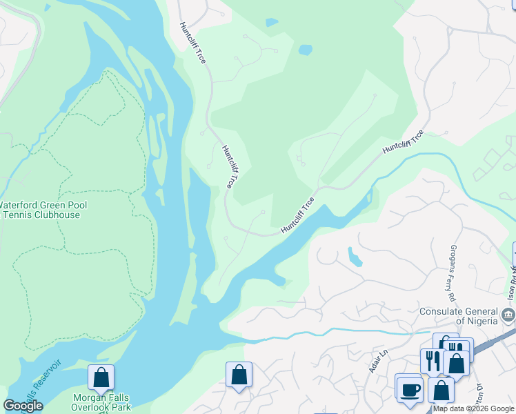 map of restaurants, bars, coffee shops, grocery stores, and more near 20 The Landing in Atlanta